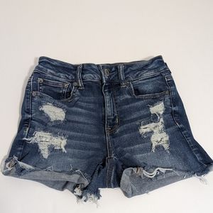 American Eagle Hi Rise Shortie Stretch Denim Jean Shorts Women's Junior's Size 4